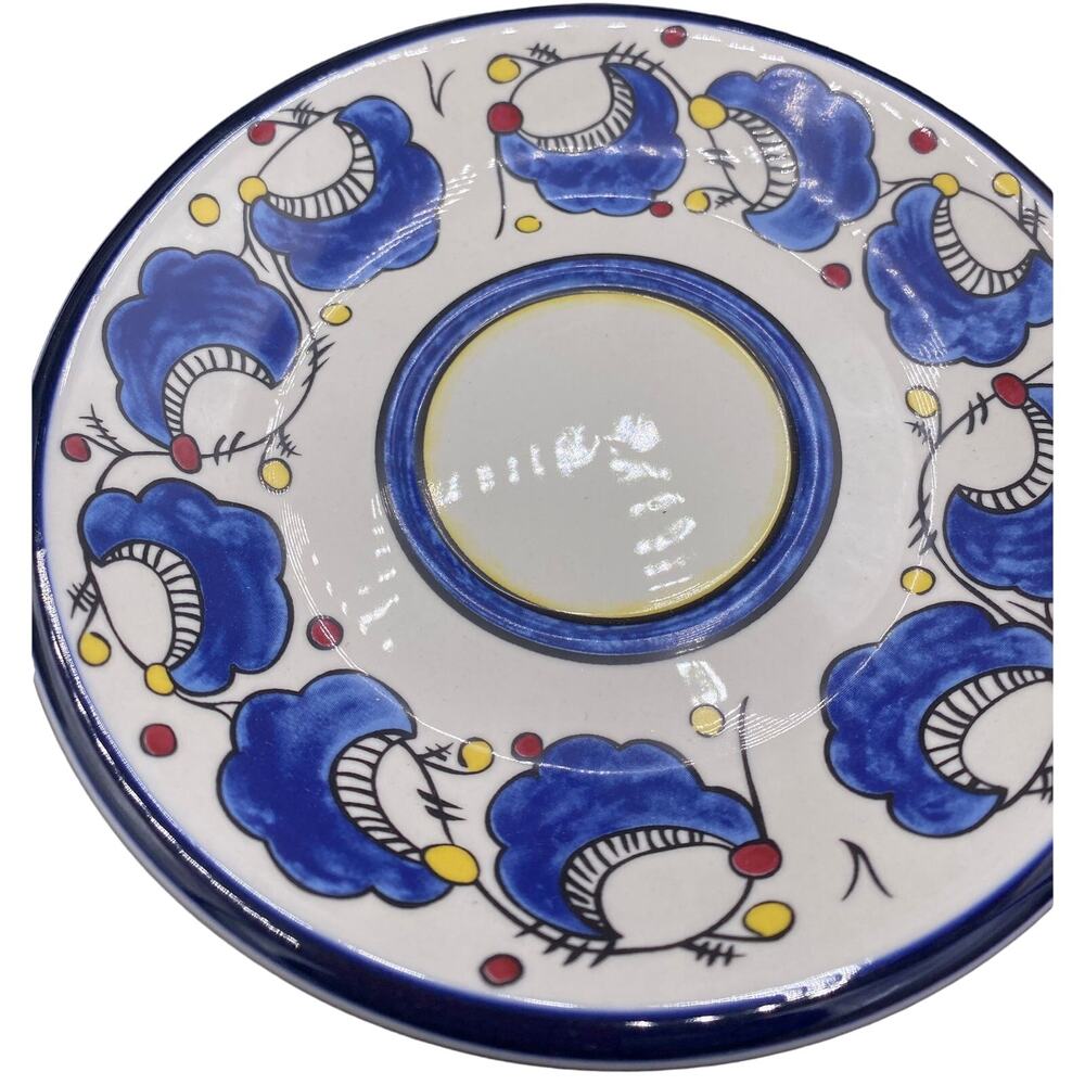 Set of 6 Vintage Buffalo China Large Saucer Restaurant Ware Blue Plumes Dots